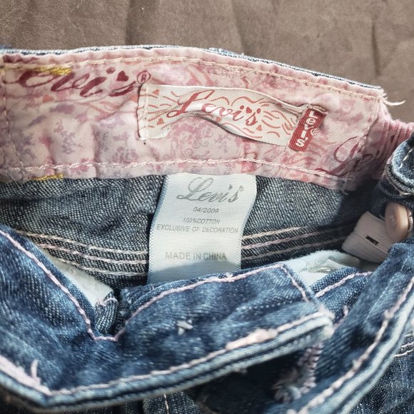 Levis Jeans Denim Straight Leg Heart Pockets Bejeweled Pink Stitching 12 Month - Picture 3 of 4